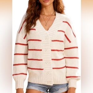 Red and white stripe oversized sweater cardigan